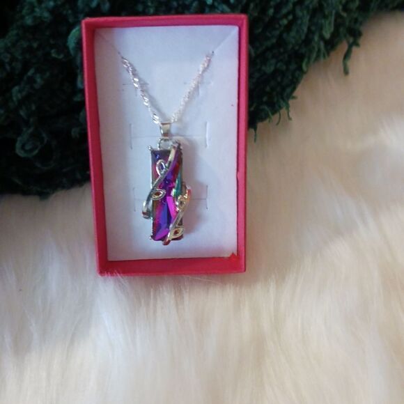 Rainbow Colored Sterling Silver Pendant Necklace - Picture 7 of 11